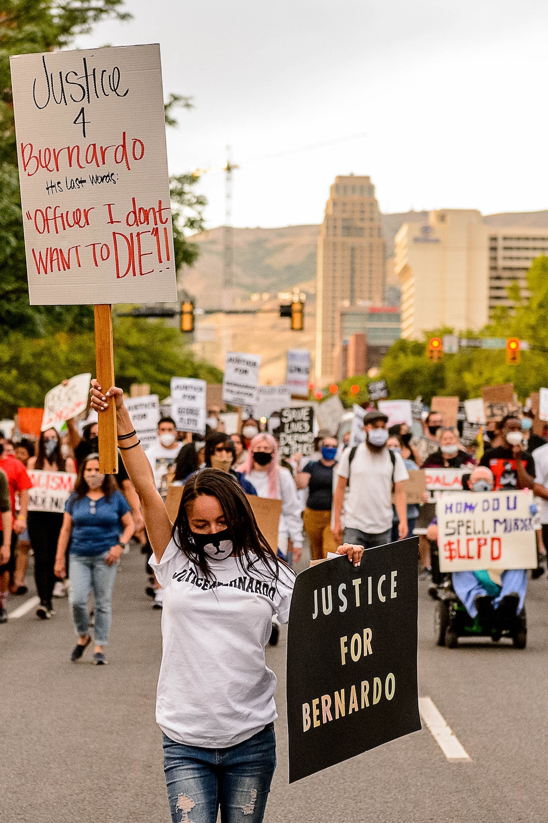 (Trent Nelson  |  The Salt Lake Tribune) People march against police brutality in Salt Lake City on Saturday, June 13, 2020.