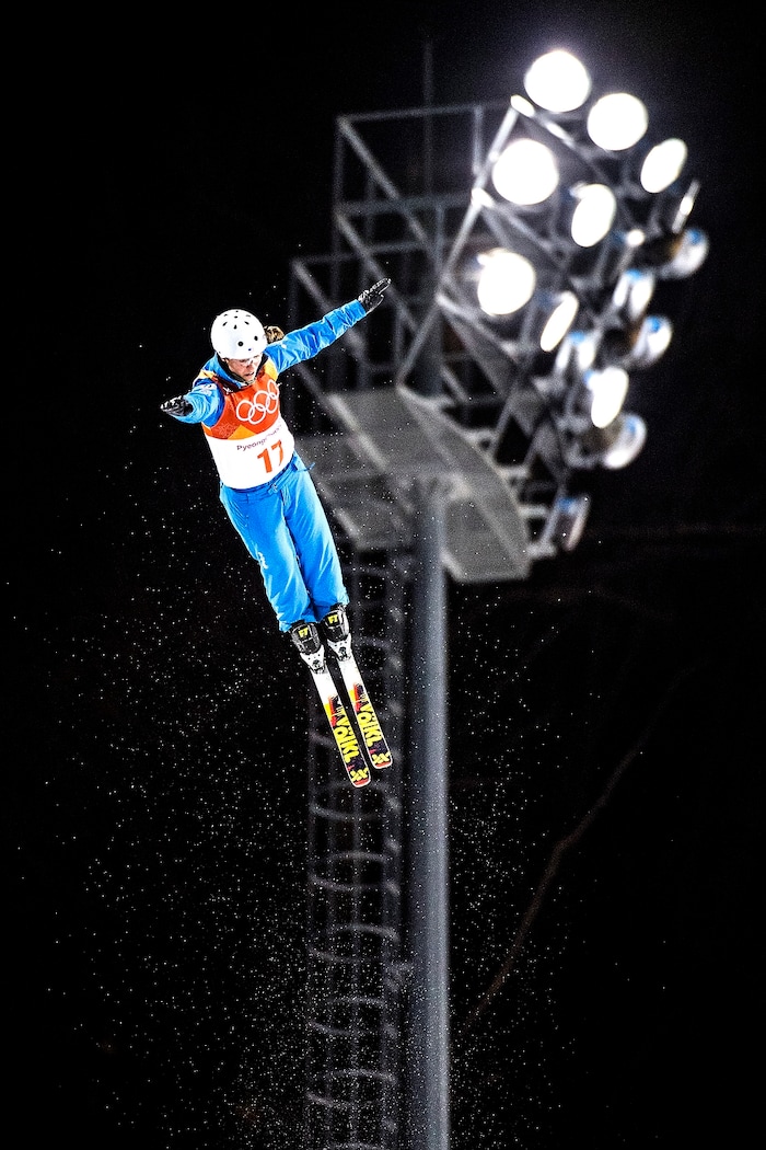 (Chris Detrick  |  The Salt Lake Tribune)  USA Madison Olsen competes during the Ladies' Aerials Qualification at Phoenix Park during the Pyeongchang 2018 Winter Olympics Thursday, Feb. 15, 2018. Olsen's highest score was 87.88, advancing to the finals. 