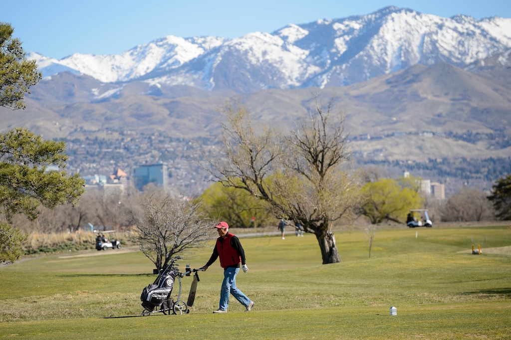 (Trent Nelson  |  The Salt Lake Tribune) Golfers at Salt Lake City's Glendale Golf Course on Tuesday, March 17, 2020.