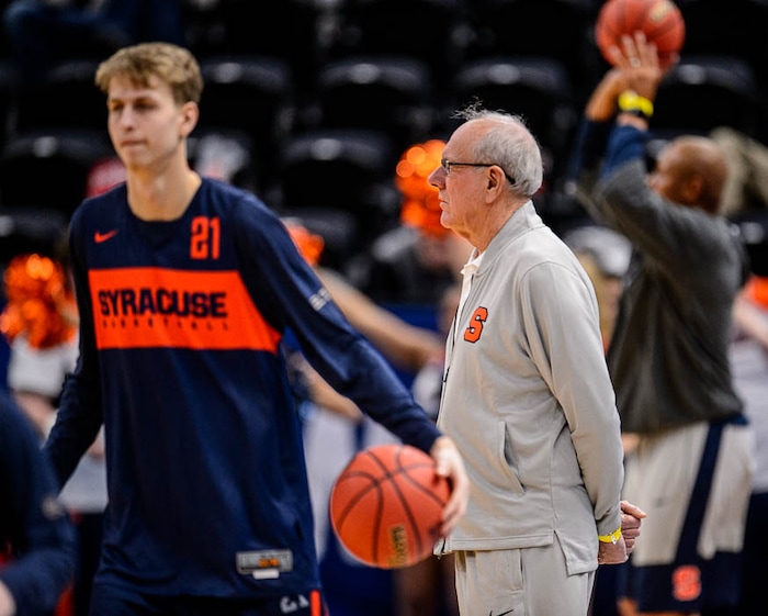 (Trent Nelson | The Salt Lake Tribune)  
Syracuse coach Jim Boeheim at a practice session for the 2019 NCAA Tournament in Salt Lake City on Wednesday March 20, 2019.