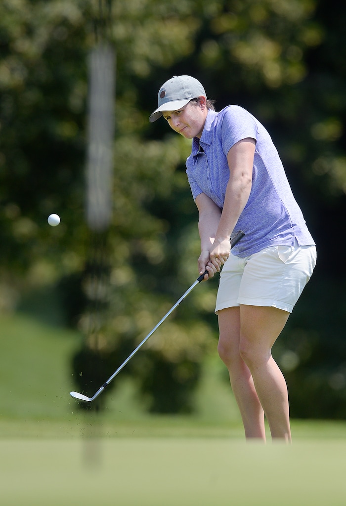 (Scott Sommerdorf   |  The Salt Lake Tribune)   Kelsey Chugg (Weber St.) chips onto the 18th green on her way to defeating Anna Kennedy (BYU) to win the 111th Utah Womens State Amateur Championship held at Davis Park Golf Course in Fruit Heights, Friday, August 4, 2017.