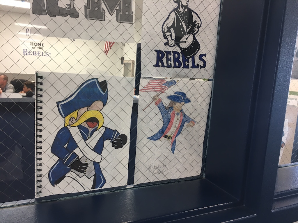 (courtesy of Rick Larsen) | Rich High School will change its mascot from the Confederate Rebels to the Revolutionary Rebels. Students came up with the idea to keep the school symbol's name, but change it's uniform colors to reflect a solider from the Revolutionary War. Students have submitted designs for the new mascot that will be presented to the school board for approval.