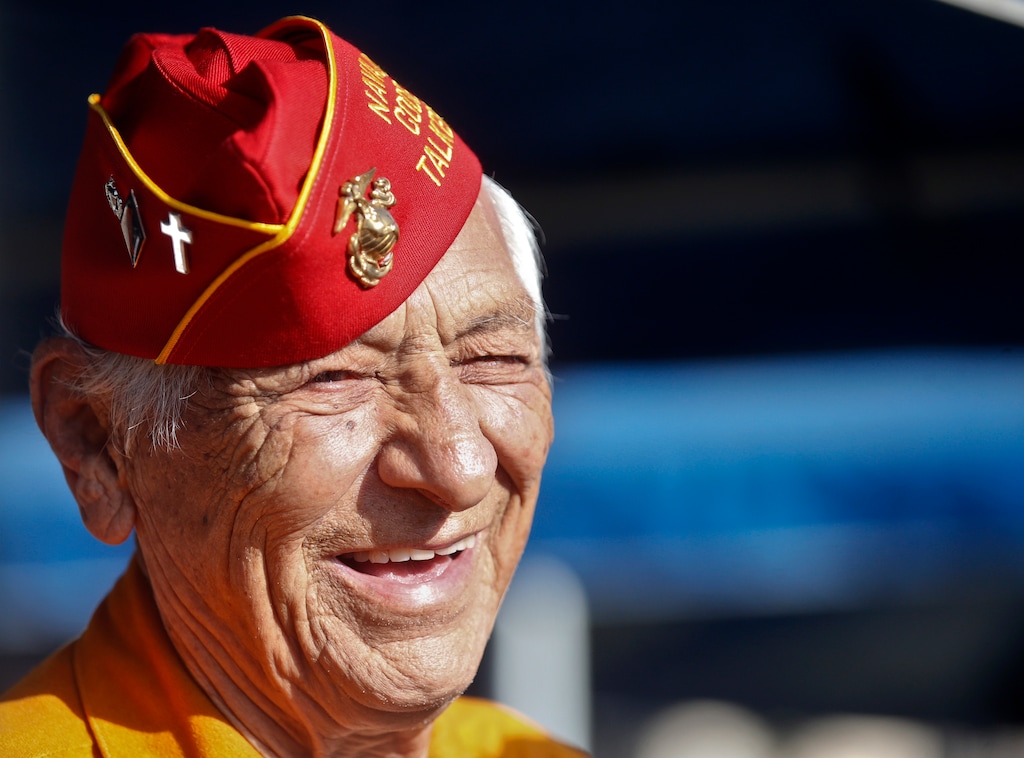 (Lenny Ignelzi | The Associated Press) In this Sept. 28, 2015, file photo, former United States Marine and Navajo Code Talker Roy Hawthorne Sr. listens during a ceremony honoring the code talkers' contribution to the World War II U.S. effort, at Camp Pendleton, Calif. The Navajo Nation says Hawthorne Sr. died Saturday, April 21, 2018. He was 92. Hawthorne enlisted in the U.S. Marine Corps at age 17 and became part of a famed group of Navajos who transmitted hundreds of messages in their language without error. The code was never broken.