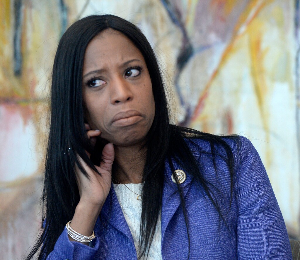 (Al Hartmann  |  The Salt Lake Tribune) 	Utah Congresswoman Mia Love speaks to the Salt Lake Tribune editorial board Thursday Feb. 22 2018.