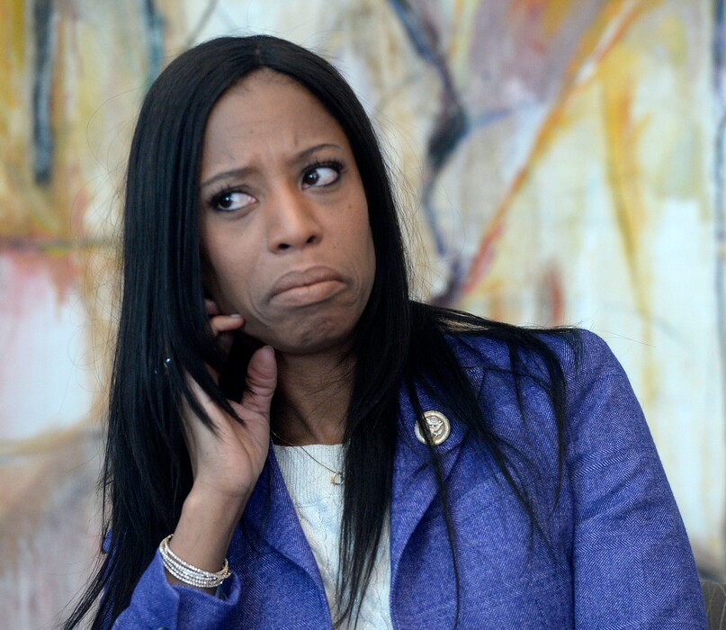 (Al Hartmann | The Salt Lake Tribune)
Utah Congresswoman Mia Love speaks to the Salt Lake Tribune editorial board Thursday Feb. 22 2018.