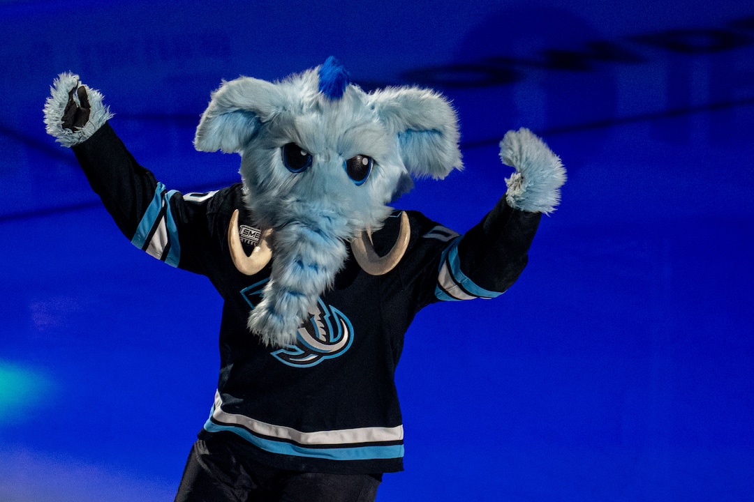 (Trent Nelson  |  The Salt Lake Tribune) Tusky as the Utah Mammoth host the Chicago Blackhawks, NHL hockey in Salt Lake City on Thursday, Oct. 1, 2026.