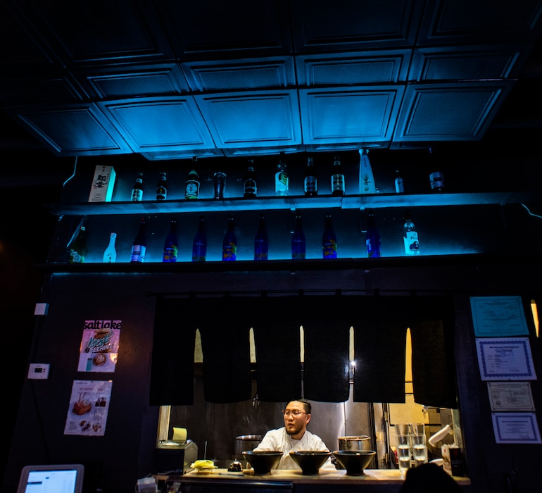 (Rick Egan  |  The Salt Lake Tribune)   Sergei Oveson serves up bowls of ramen at the Ramen Bar in Salt Lake City, Wednesday, Jan. 16, 2019.