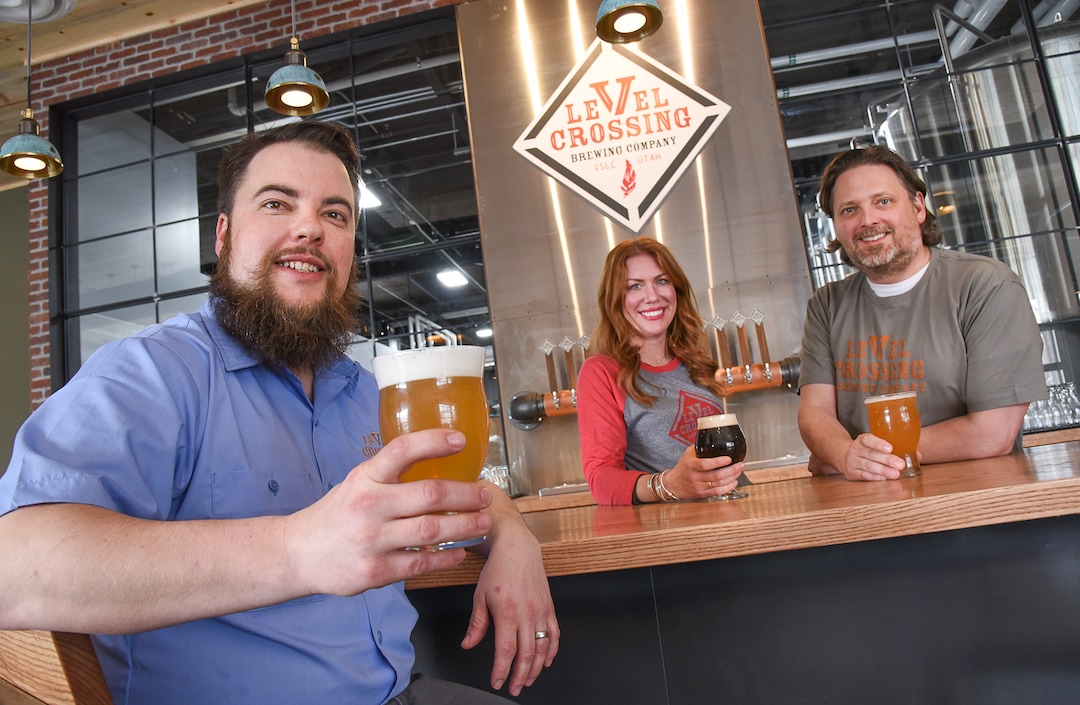 (Francisco Kjolseth  |  The Salt Lake Tribune)  Level Crossing Brewing Co.'s team includes head brewer, Chris Detrick, left, Katie Flanagan, sales and marketing manager and Mark Medura, owner.