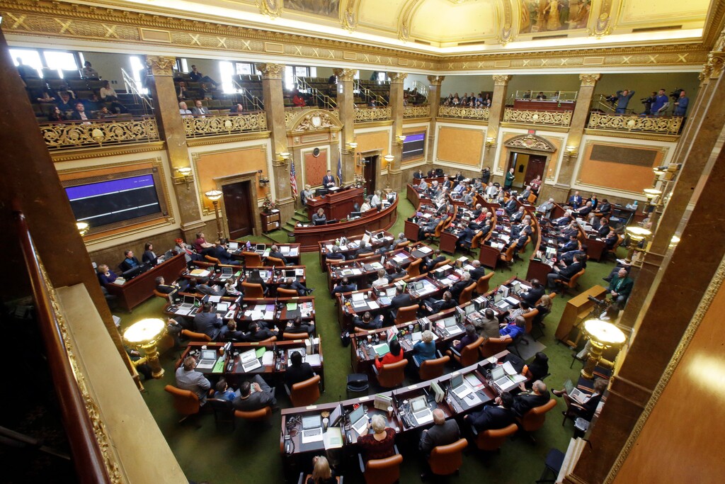 FILE - This Jan. 25, 2016, file photo, members of the House of Representatives look on as House Speaker Greg Hughes speaks, in Salt Lake City. Two Utah lawmakers had to take additional sexual harassment training over the past decade after allegations of sexual harassment were made against them. (AP Photo/Rick Bowmer, File)