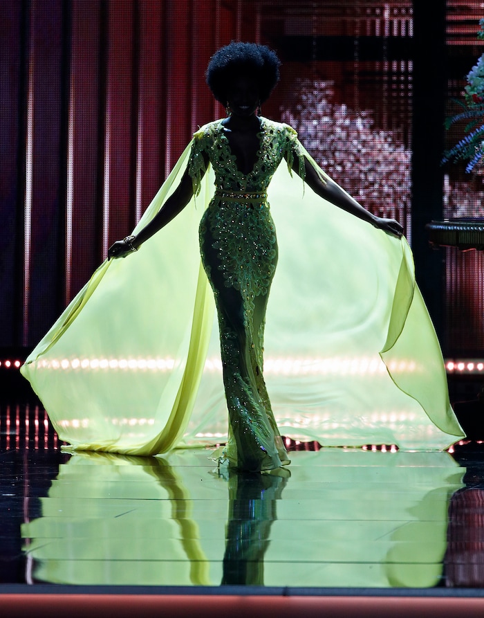 (John Locher | The Associated Press) Miss Jamaica Davina Bennett competes at the Miss Universe pageant Sunday, Nov. 26, 2017, in Las Vegas.