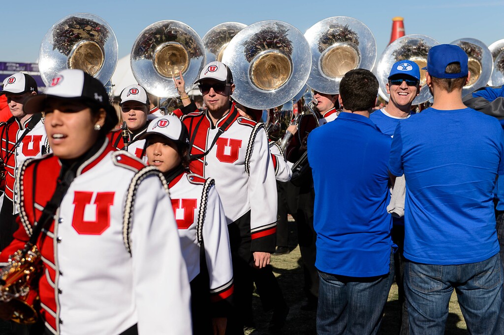 Trent Nelson | The Salt Lake Tribune
BYU fans and the Utah Marching Band, before kickoff as Utah faces BYU in the Royal Purple Las Vegas Bowl, NCAA football at Sam Boyd Stadium in Las Vegas, Saturday December 19, 2015.