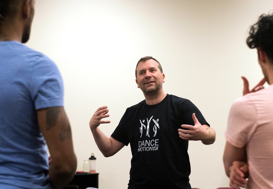 (Rick Egan  |  The Salt Lake Tribune)     Daniel Charon, artistic director for Ririe-Woodbury, works with the dancers as they prepare for their show next week, and  for their upcoming international tour to South Korea and Mongolia. Wednesday, April 18, 2018.