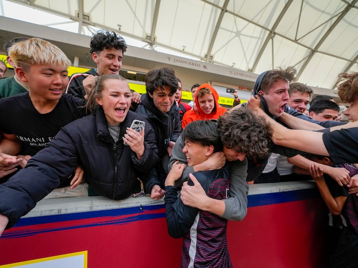 (Leah Hogsten | The Salt Lake Tribune) Layton Christian Academy celebrates the 3A State Soccer Championship title at Rio Tinto Stadium, Wednesday, May 11, 2022. Layton Christian Academy defeated Real Salt Lake Academy 4-0. 