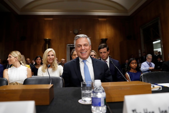 (AP Photo/Alex Brandon) Former Utah Gov. Jon Huntsman takes his seat for a hearing of the Senate Foreign Relations Committee on his nomination to become the U.S. ambassador to Russia, on Capitol Hill, Tuesday, Sept. 19, 2017 in Washington.