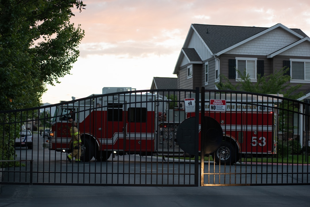 (Niki Chan Wylie for The Salt Lake Tribune) A fire truck on Friday, July 24 at a home in South Jordan where cops found explosive materials inside.