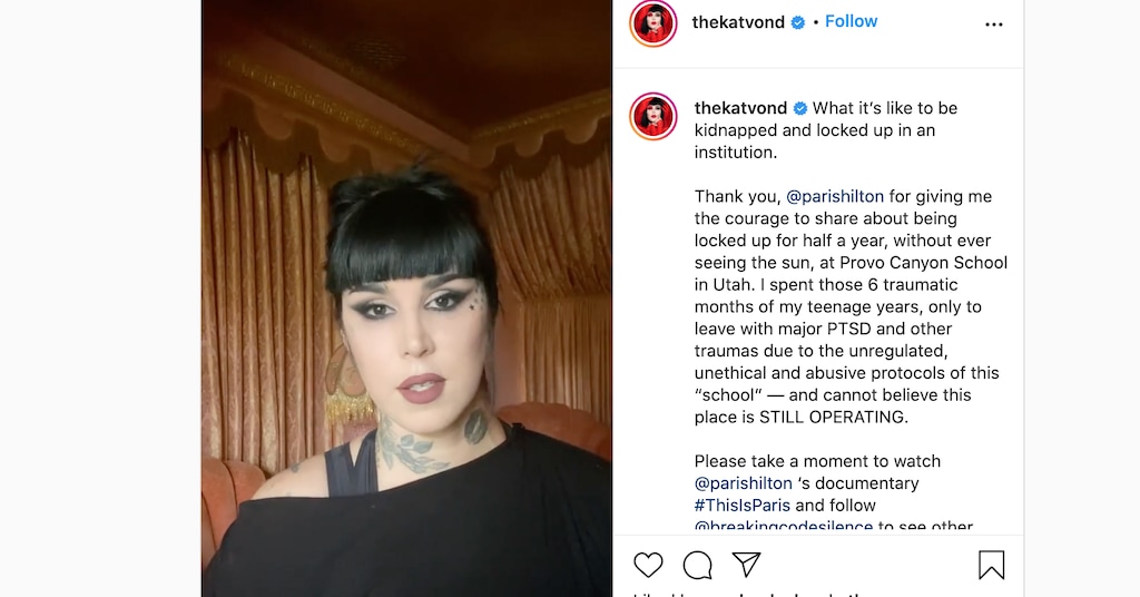 (Screengrab from Instagram) Famed tattoo artist Kat Von D has joined Paris Hilton's call to close Provo Canyon School, a youth residential treatment center in Utah.