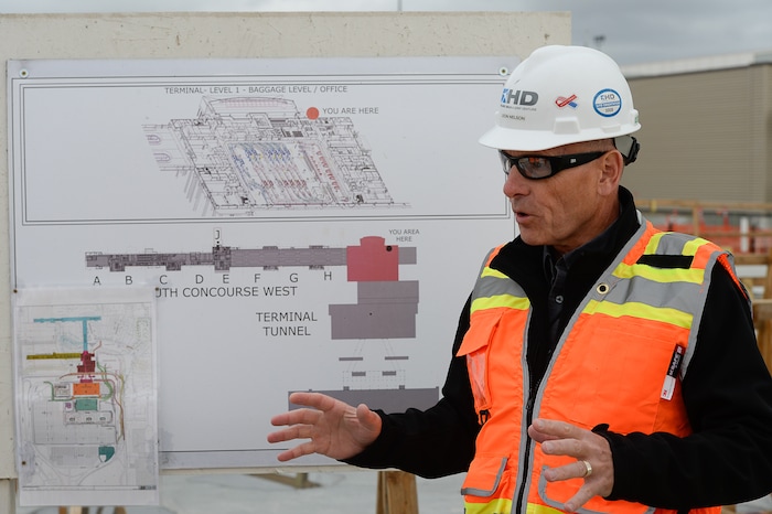 (Francisco Kjolseth  |  The Salt Lake Tribune)  Leon Nelson, Construction Director with the Salt Lake City Department of Airports gives a tour of the progress being made to replace the three aging terminals with a single central terminal building. Over time, the existing terminal, parking garage and concourses will be completely demolished and replaced with an estimated completion date of 2025.