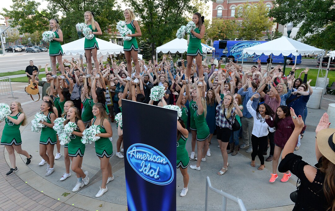 (Francisco Kjolseth  |  The Salt Lake Tribune)  "American Idol" hopefuls cheer for the camera prior to auditions in downtown Provo on Wednesday morning, Aug. 23, 2017, for the revived show, which is moving to ABC and will air in early 2018.