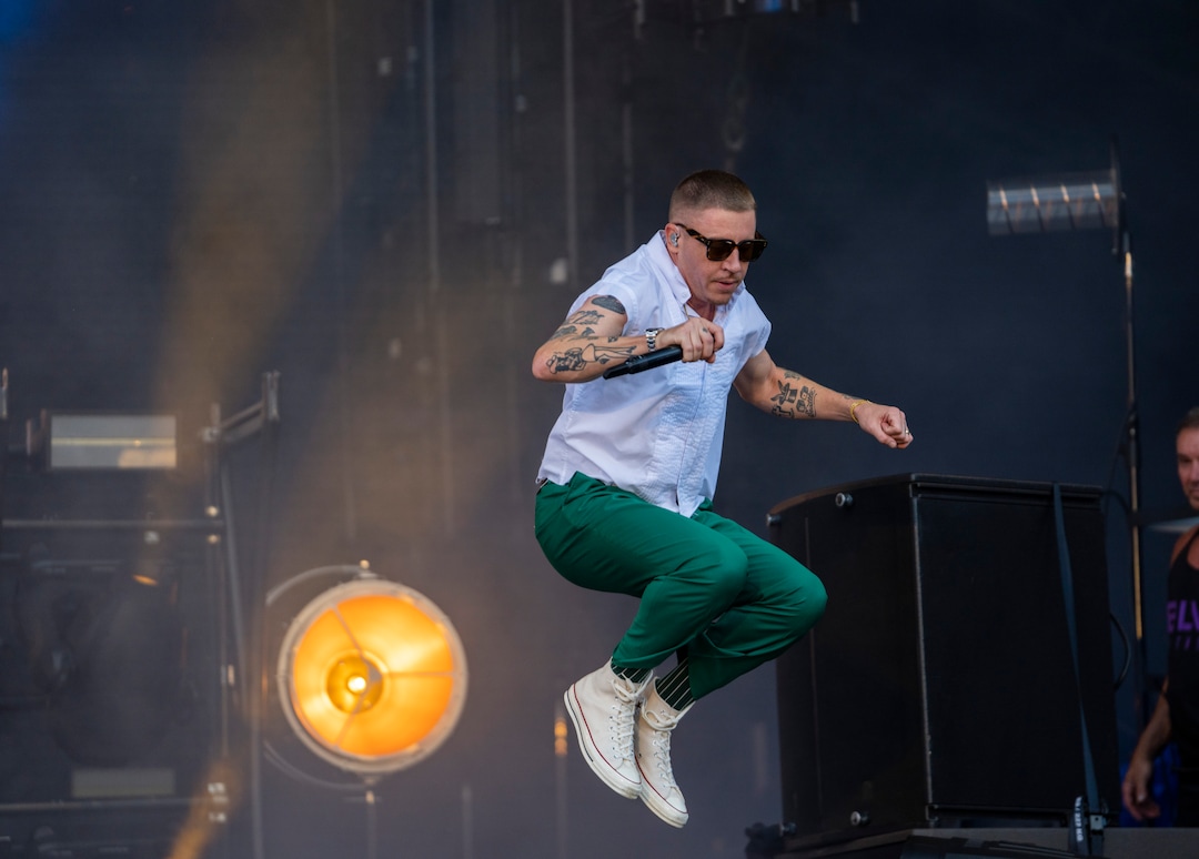 (Rick Egan | The Salt Lake Tribune)  Macklemore performs at Rice-Eccles Stadium, on Friday, Aug. 5, 2022.
