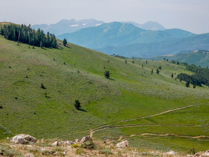 (Erin Alberty|The Salt Lake Tribune) Views of the Wasatch Mountains stretch for miles from Bald Mountain at Deer Creek Resort. Photo taken Aug. 6, 2017.