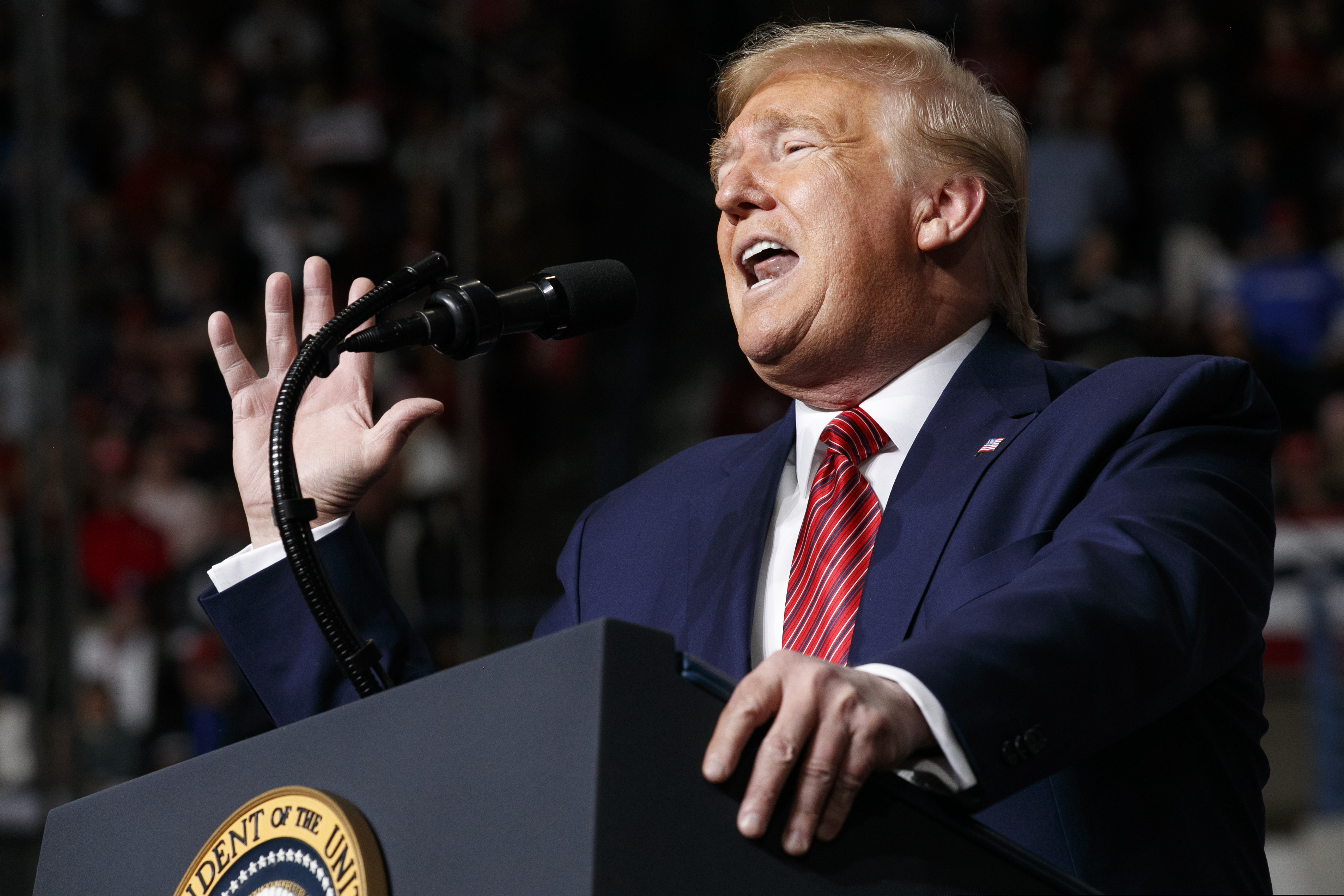 (Jacquelyn Martin | AP)  President Donald Trump speaks at a campaign rally in North Charleston, S.C., on Friday, Feb. 28, 2020.