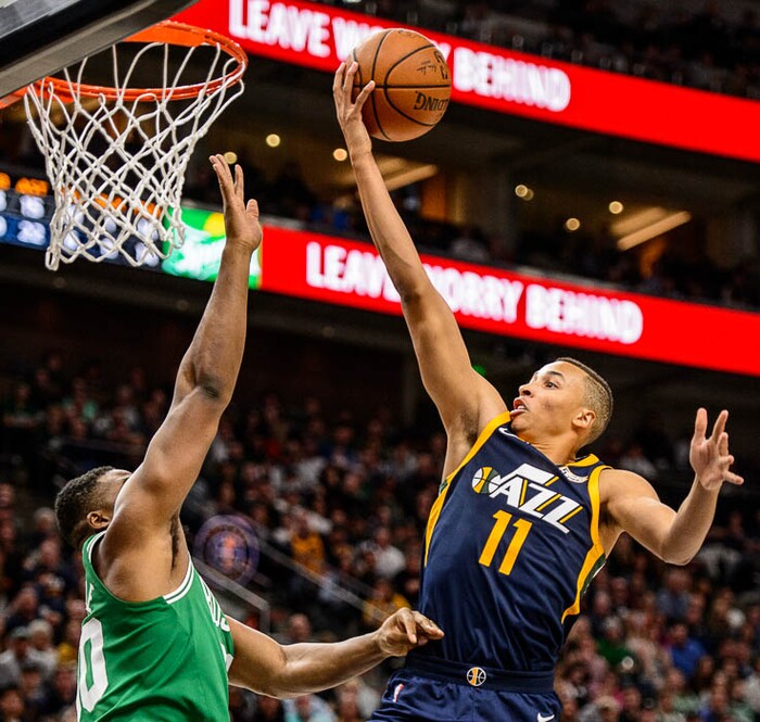 (Trent Nelson | The Salt Lake Tribune)  
Utah Jazz vs. Boston Celtics, NBA basketball in Salt Lake City, Wednesday March 28, 2018. Utah Jazz guard Dante Exum (11).