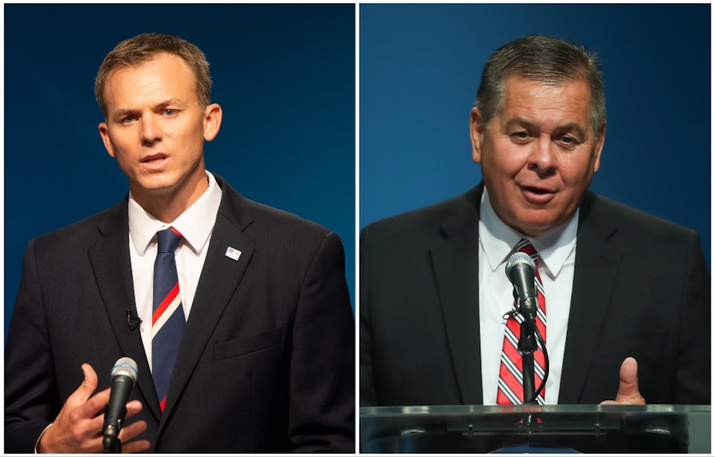 (File photos, pool) Republican Blake Moore, left, and Democrat Darren Parry, right, candidates for the 1st Congressional District seat to replace the retiring Rep. Rob Bishop.
