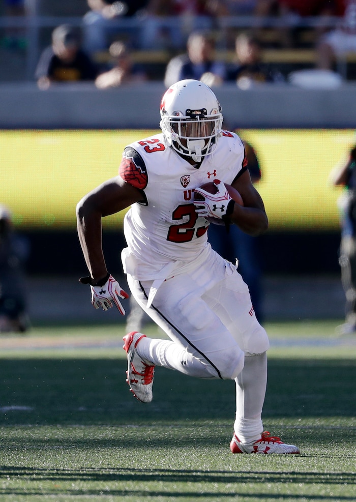 Utah running back Armand Shyne during an NCAA college football game against California Saturday, Oct. 1, 2016, in Berkeley, Calif. (AP Photo/Marcio Jose Sanchez)