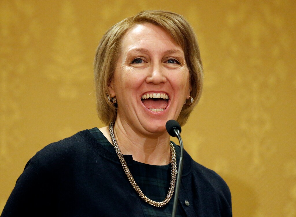 In this Jan., 7, 2019, photo, Rep. Karianne Lisonbee, R - Clearfield, speaks during the Utah Taxpayers Association 2019 legislative outlook conference, in Salt Lake City. Republican lawmakers in Utah are proposing a pair of bills to restrict abortions, including a ban on the procedure after 15 weeks that would be among the strictest laws in the nation. Lisonbee, wants to ban abortions sought because the fetus has Down syndrome. She says it would prevent the "mass extermination" of an entire group of people. (AP Photo/Rick Bowmer)