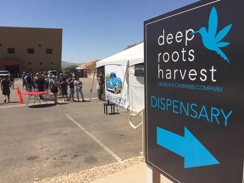 Luke Ramseth  |  The Salt Lake TribuneDeep Roots Harvest, Mesquite, Nevada's lone pot shop, was a busy place Saturday as recreational marijuana sales began in the state.