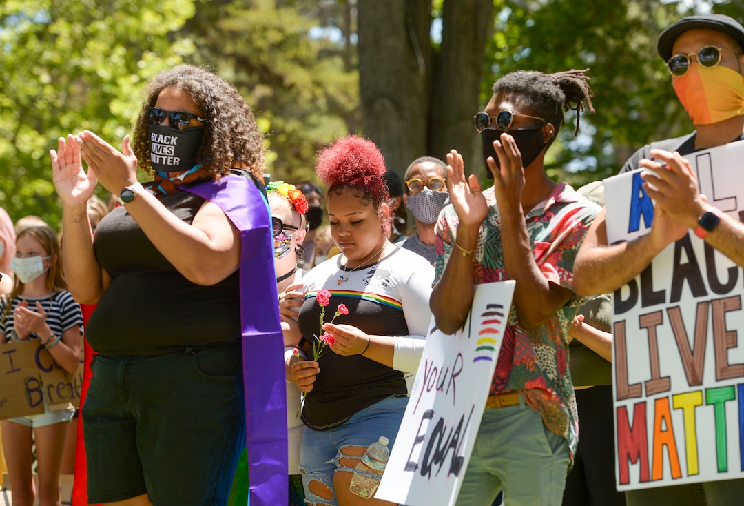 (Leah Hogsten  |  The Salt Lake Tribune) Over 1,000 Pride for Black Lives Matter supporters rallied at Liberty Park, Sunday, June 14, 2020 for over three hours before marching throughout Salt Lake City to join the Las Vidas Negras Importan Rally at Washington Square.
