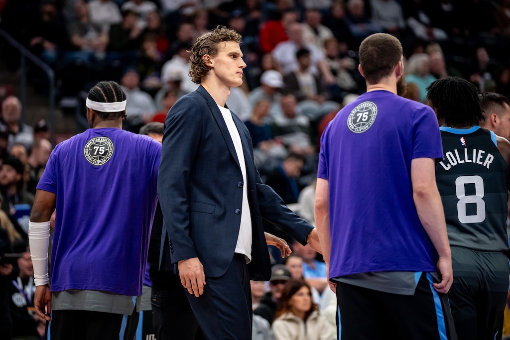 (Trent Nelson  |  The Salt Lake Tribune) Utah Jazz forward/center Lauri Markkanen (23) as the Utah Jazz host the Portland Trail Blazers, NBA basketball in Salt Lake City on Thursday, Feb. 12, 2026.