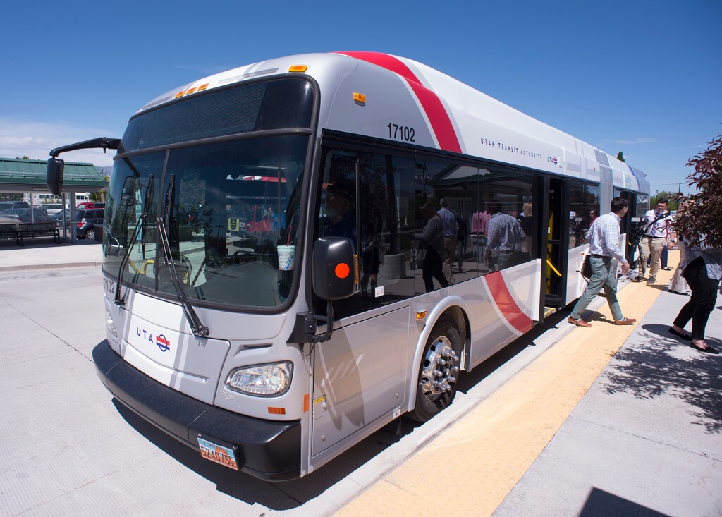 (Rick Egan | Tribune file photo)  Passengers exit a Utah Valley Express bus on May 30, 2018.