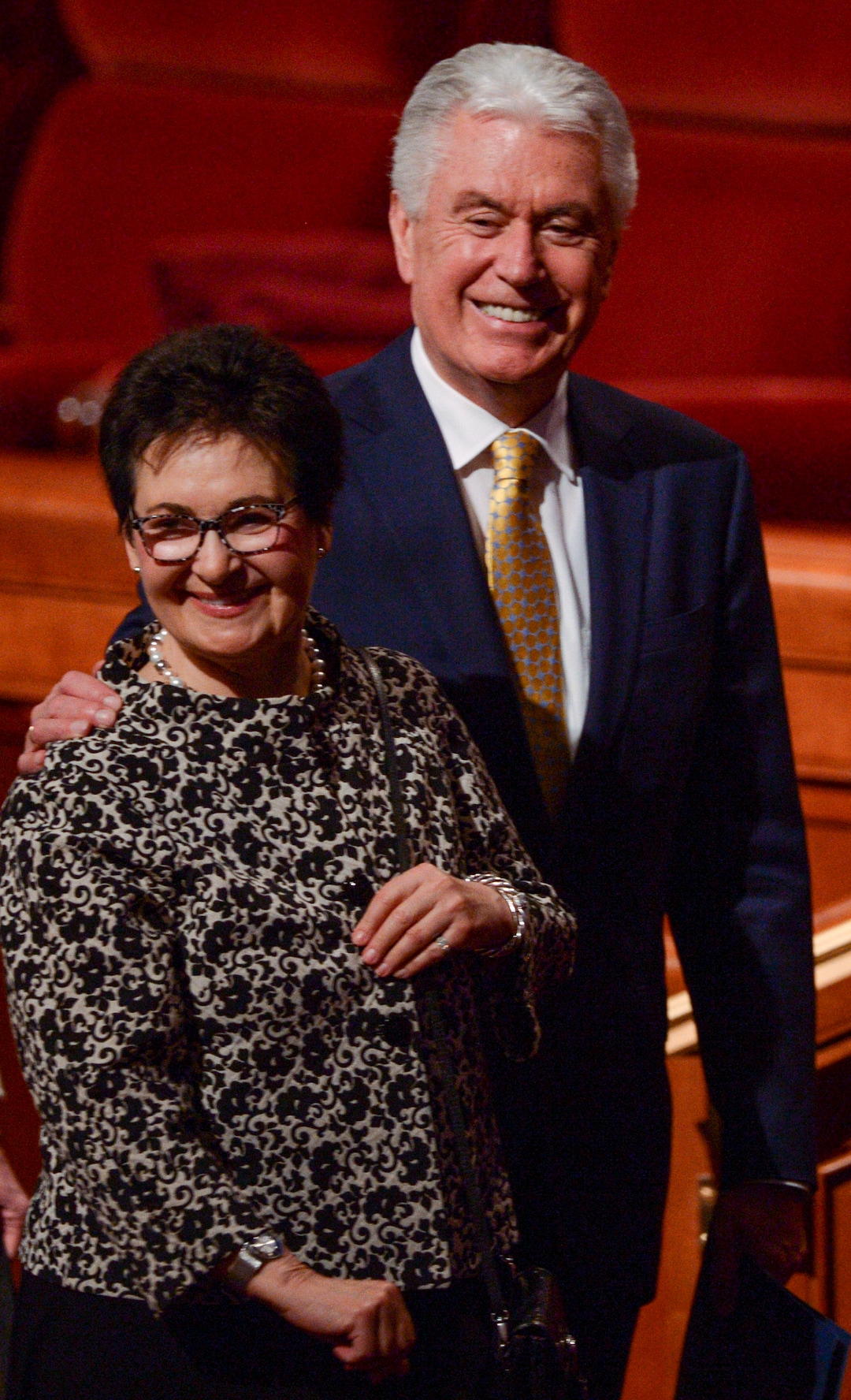 Leah Hogsten  |  The Salt Lake Tribune  Elder Dieter Uchtdorf and his wife Harriet wave to the crowd at the close of the 189th Annual General Conference of The Church of Jesus Christ of Latter-day Saints, April 6, 2019 in Salt Lake City. 