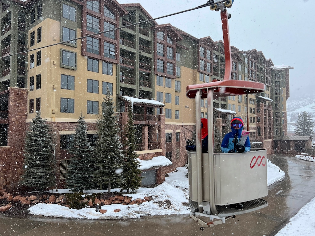 (Bethany Baker  |  The Salt Lake Tribune) Skiers ride Park City Mountain's Cabriolet Lift to the Canyons Village in Park City on Friday, Feb. 2, 2024. 