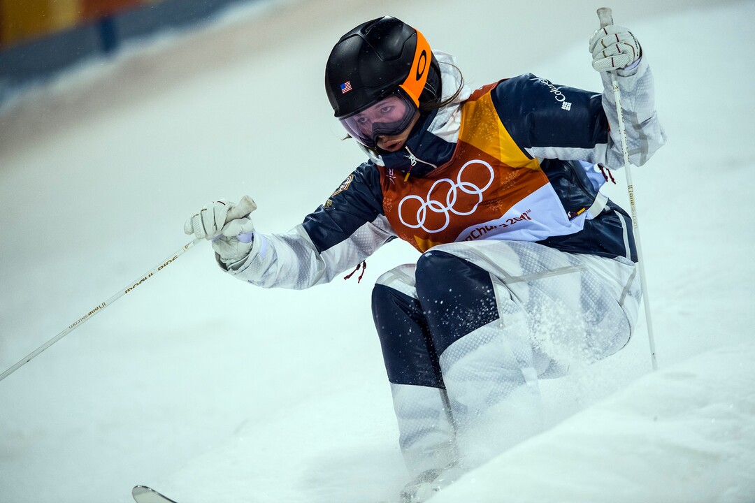 (Chris Detrick  |  The Salt Lake Tribune)  Park City's Jaelin Kauf competes in the Ladies' Moguls Final at Phoenix Park during the Pyeongchang 2018 Winter Olympics Sunday, February 11, 2018. Kauf finished seventh with a score of 76.03.