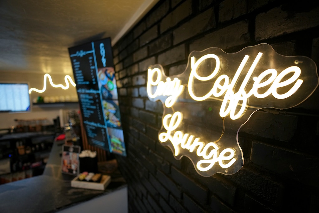 (Bethany Baker  |  The Salt Lake Tribune) The lobby at Cozy Coffee in South Salt Lake on Thursday, March 13, 2025.