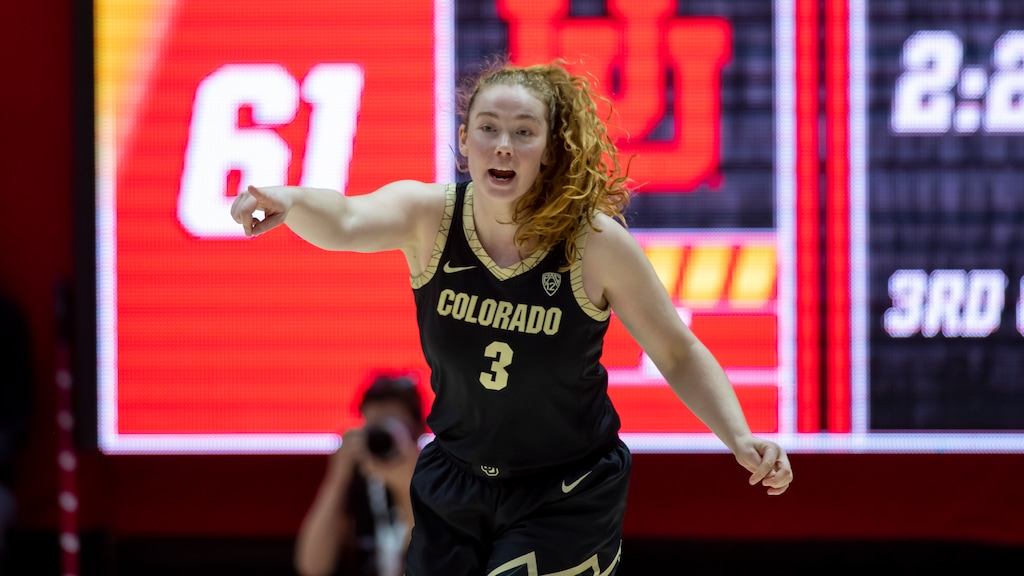 Colorado guard Frida Formann, shown during a game at Utah on Dec. 14, scored 20 points as the Buffaloes beat the Utes on Friday night in Boulder, Colo. (AP Photo/Tyler Tate)
