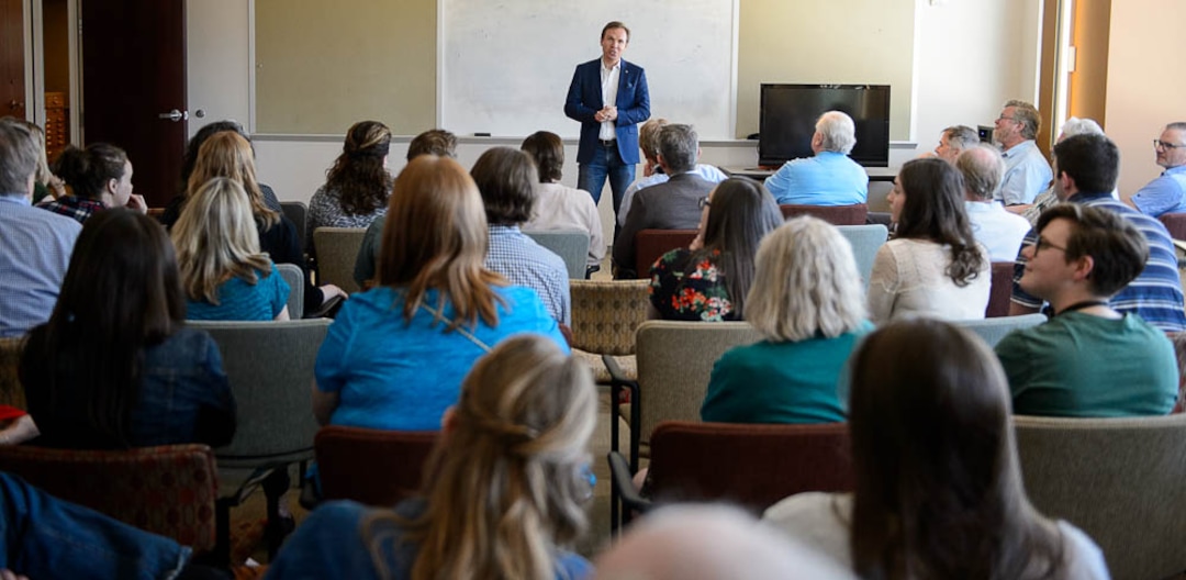 (Trent Nelson | The Salt Lake Tribune)  Paul Huntsman, owner of The Salt Lake Tribune, addresses staff members, Tuesday May 8, 2018.