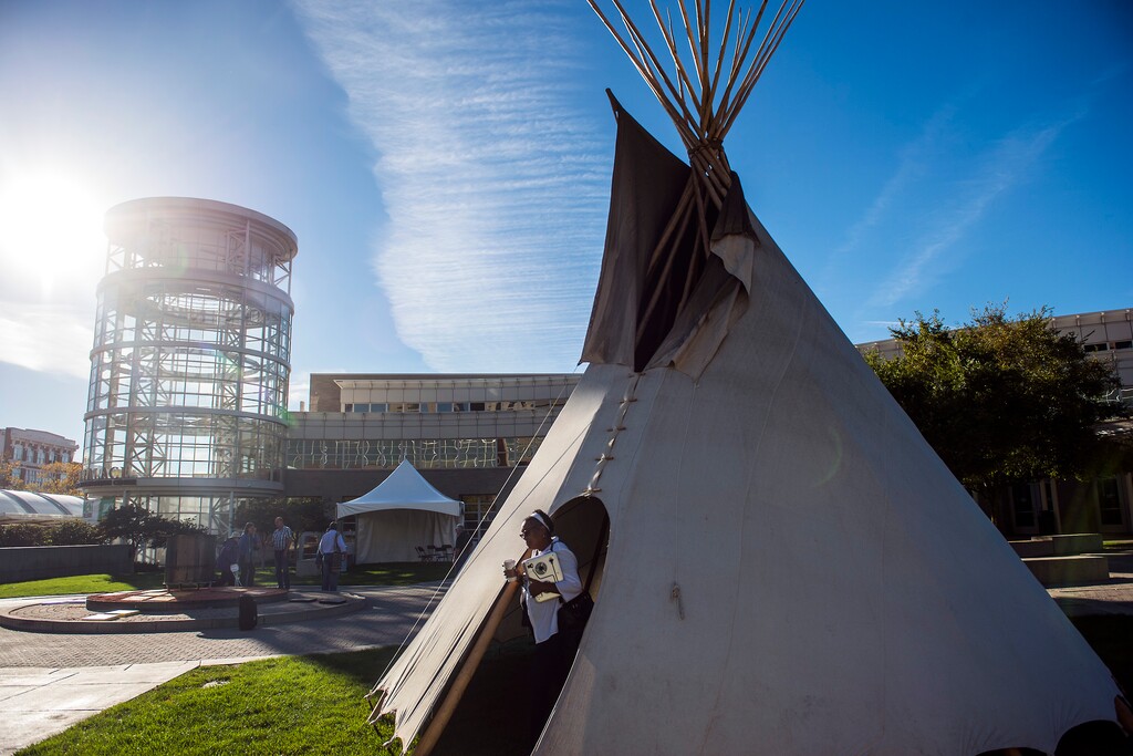Chris Detrick  |  The Salt Lake TribuneA tipi outside of the Calvin L. Rampton Salt Palace Convention Center during the Parliament of the World's Religions Wednesday October 14, 2015.