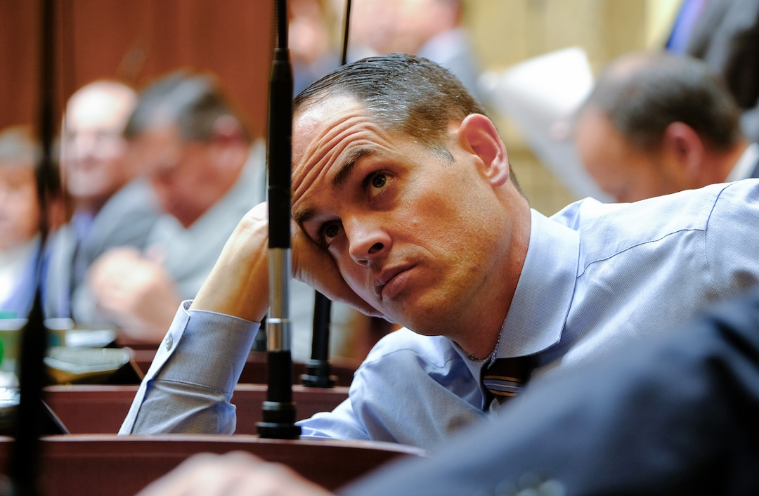 (Francisco Kjolseth  |  The Salt Lake Tribune)  Rep. Mike McKell, R-Spanish Fork, watches the board as the House reaches the two third majority as the Legislature called itself into special session to attempt to override Gov. Gary Herbert's vetoes of two bills. 