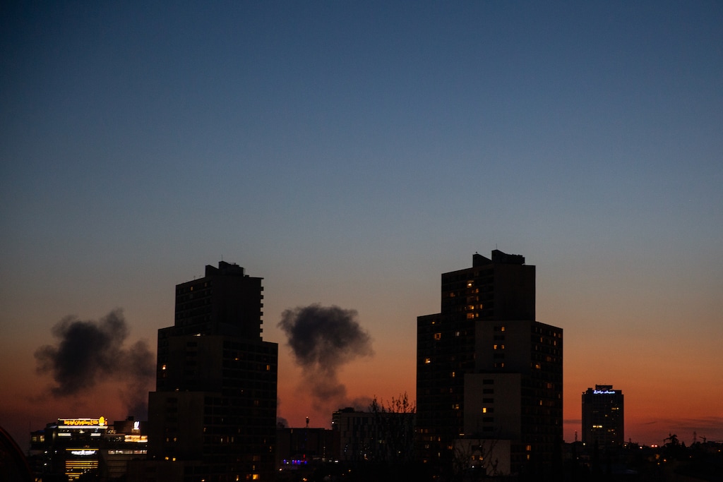 (Arash Khamooshi | The New York Times) Smoke billows after airstrikes in Tehran, Iran, on Friday evening, March 6, 2026. Israel's military said it carried out strikes against the Iranian government on Friday.