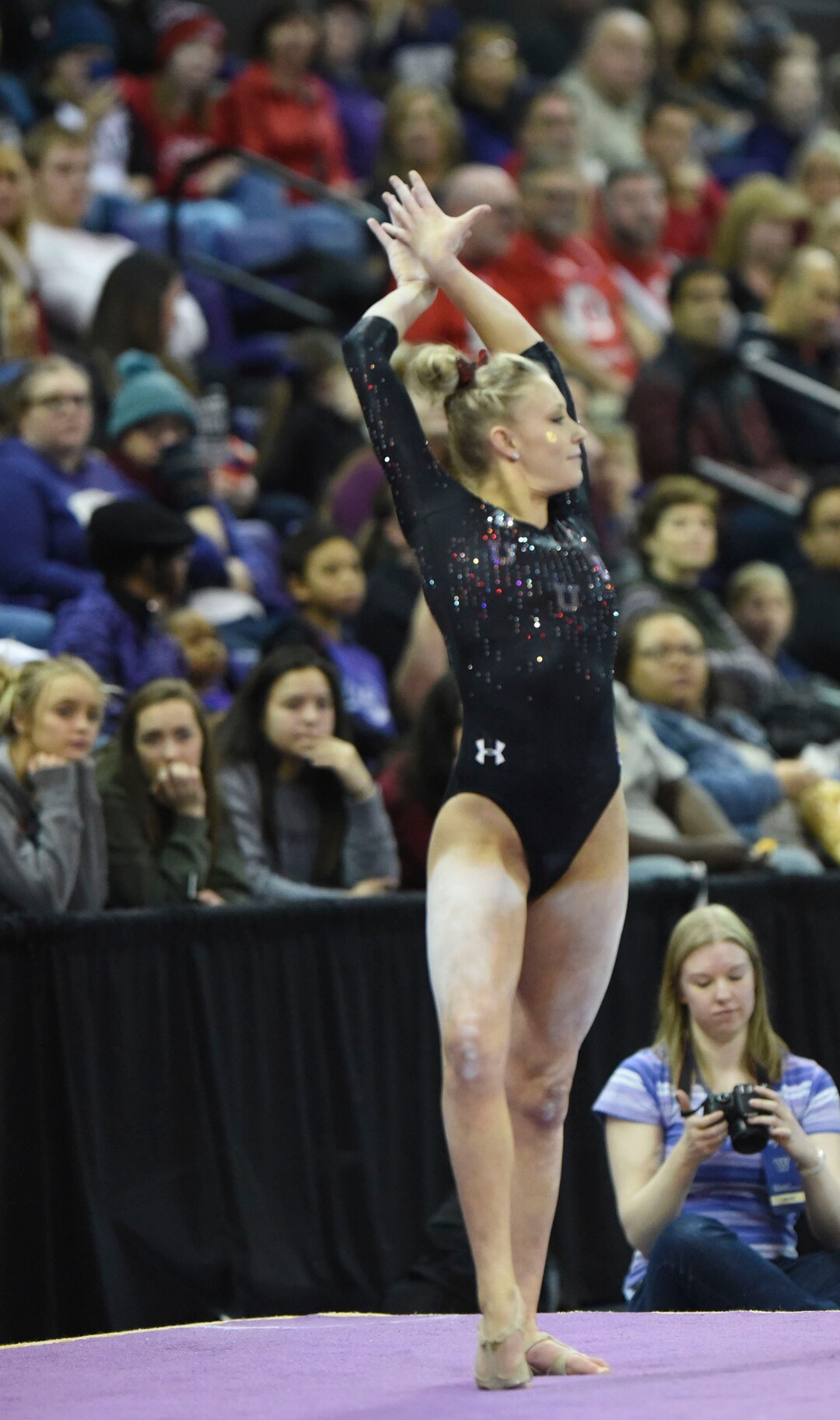 Courtesy  |  Deena LofgrenMakenna Merrell competes on the floor Saturday, Jan. 28, 2017, against Washington in Seattle.