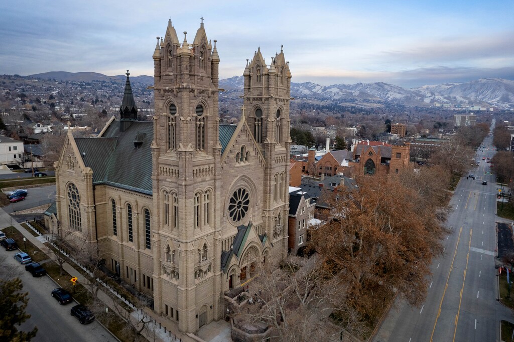(Francisco Kjolseth  |  The Salt Lake Tribune) Cathedral of the Madeleine in downtown Salt Lake City is pictured in December 2023. A Utah lawmaker is pushing a bill that would clarify can report abuse even if the information comes from a penitent's confession.
