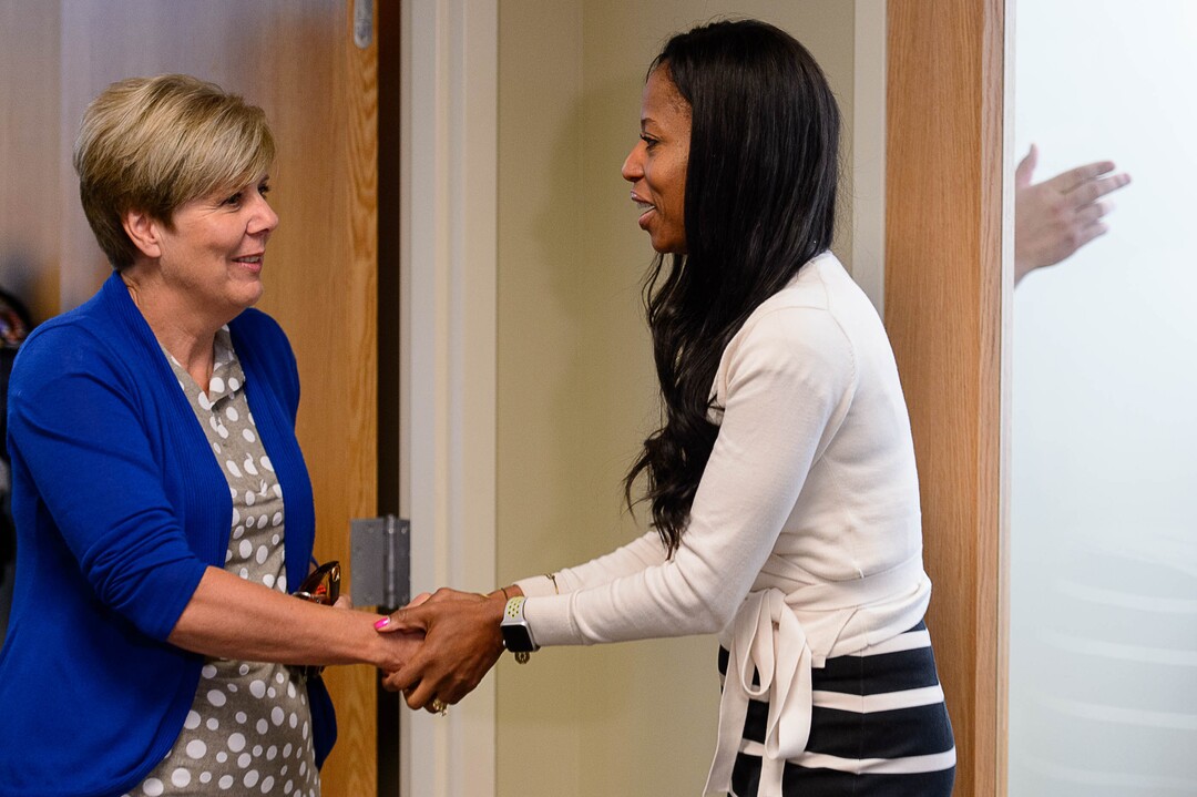 Trent Nelson  |  The Salt Lake TribuneRep. Mia Love, R-Utah meets with constituents during "open office hours" at her West Jordan office, Tuesday August 1, 2017.  Love met with constituents in groups no larger than ten people, her alternative to holding a town hall. At left is Bridgette Despain.
