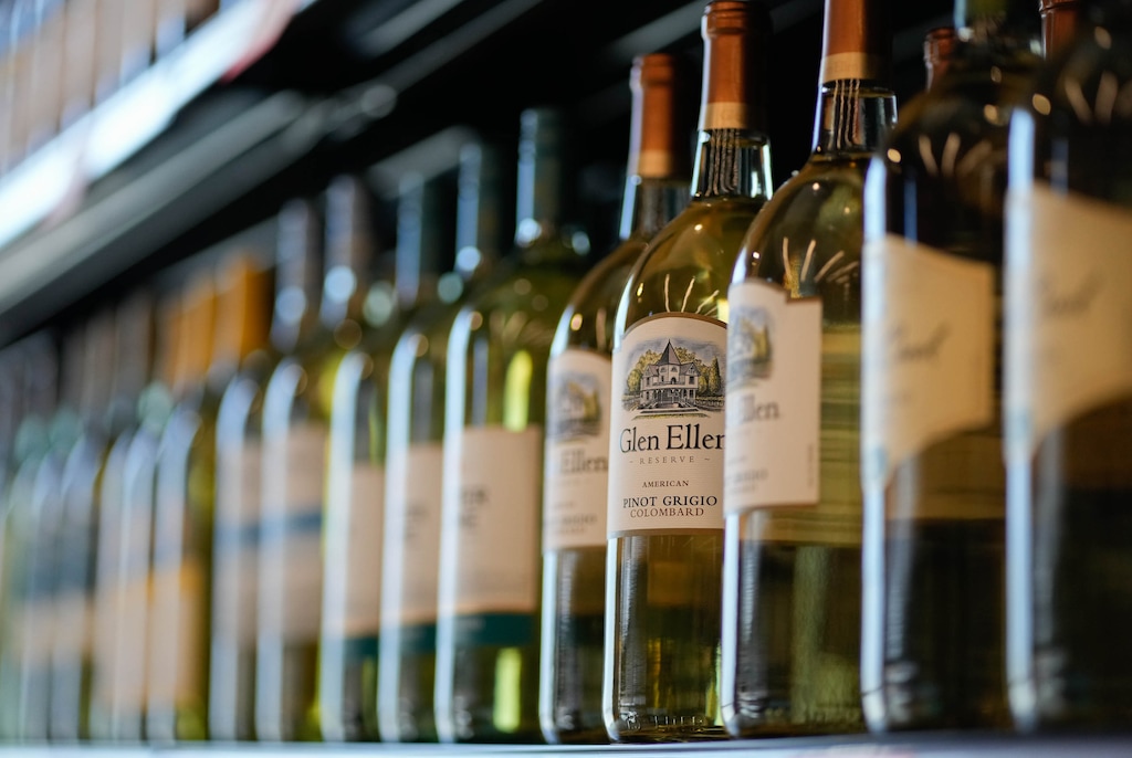 (Francisco Kjolseth | The Salt Lake Tribune) Bottles of wine sit on a shelf at the state liquor store in West Valley City at 5432 West High Market Drive, Suite F, on Monday, Feb. 28, 2022.