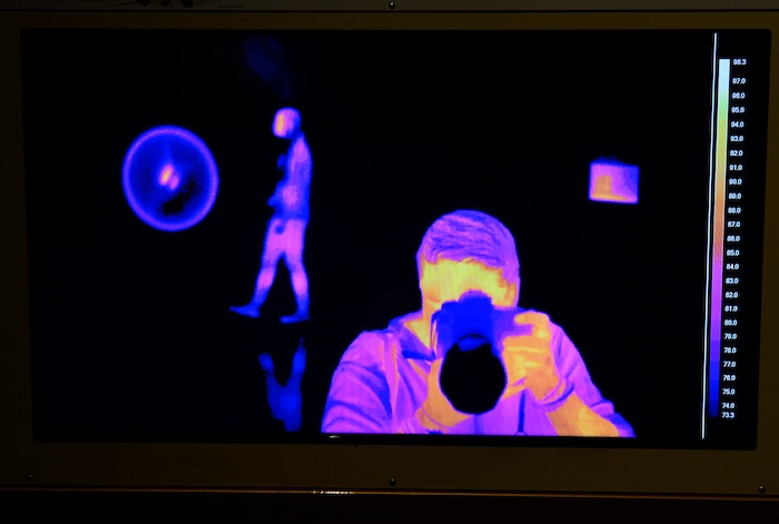 (Scott Sommerdorf | The Salt Lake Tribune) An exhibit about maintaining body heat shows the photographer in an infrared image at the Utah Museum of Natural History, Wednesday, Feb., 7, 2018.  "Nature's Ultimate Machines" is the UMNH special exhibition exploring the workings of plants and animals and how they rely on finely-tuned natural devices to move, adapt and survive.