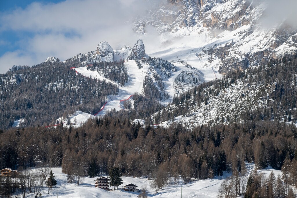 (James Hill | The New York Times) The ski slopes that will host the women’s alpine competitions for the 2026 Milan Cortina Winter Olympics in Cortina d’Ampezzo, Italy, on Monday, Feb. 2, 2026.