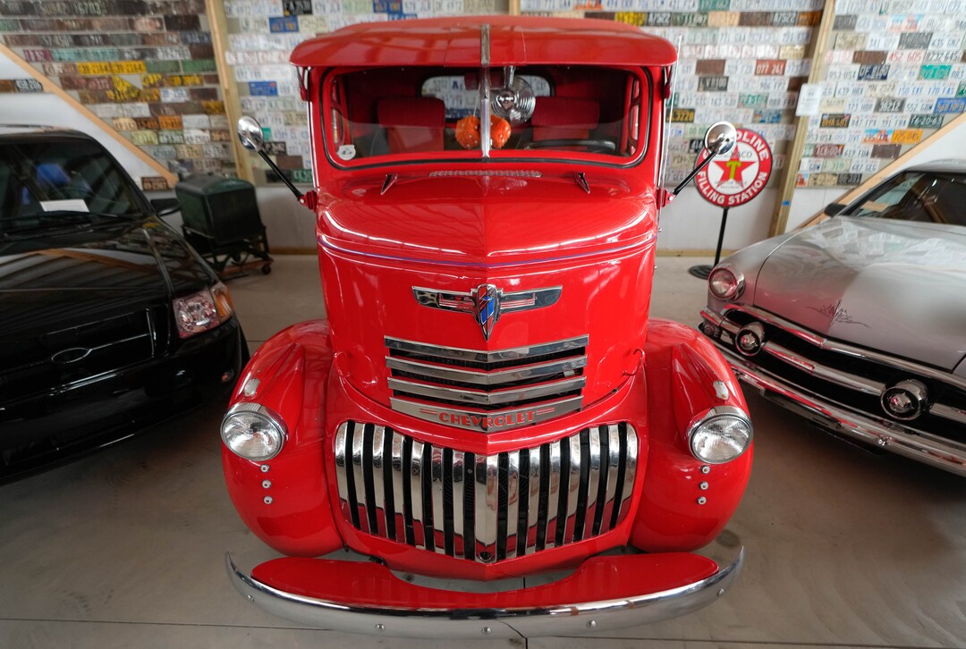 (Francisco Kjolseth  | The Salt Lake Tribune) A one of a kind highly customized 1950’s Chevrolet C.O.E (Cab Over Engine) is pictured at the Richard W. Erickson Foundation Power Show & Museum in Wallsburg, Utah on Tuesday, Aug. 6, 2024.