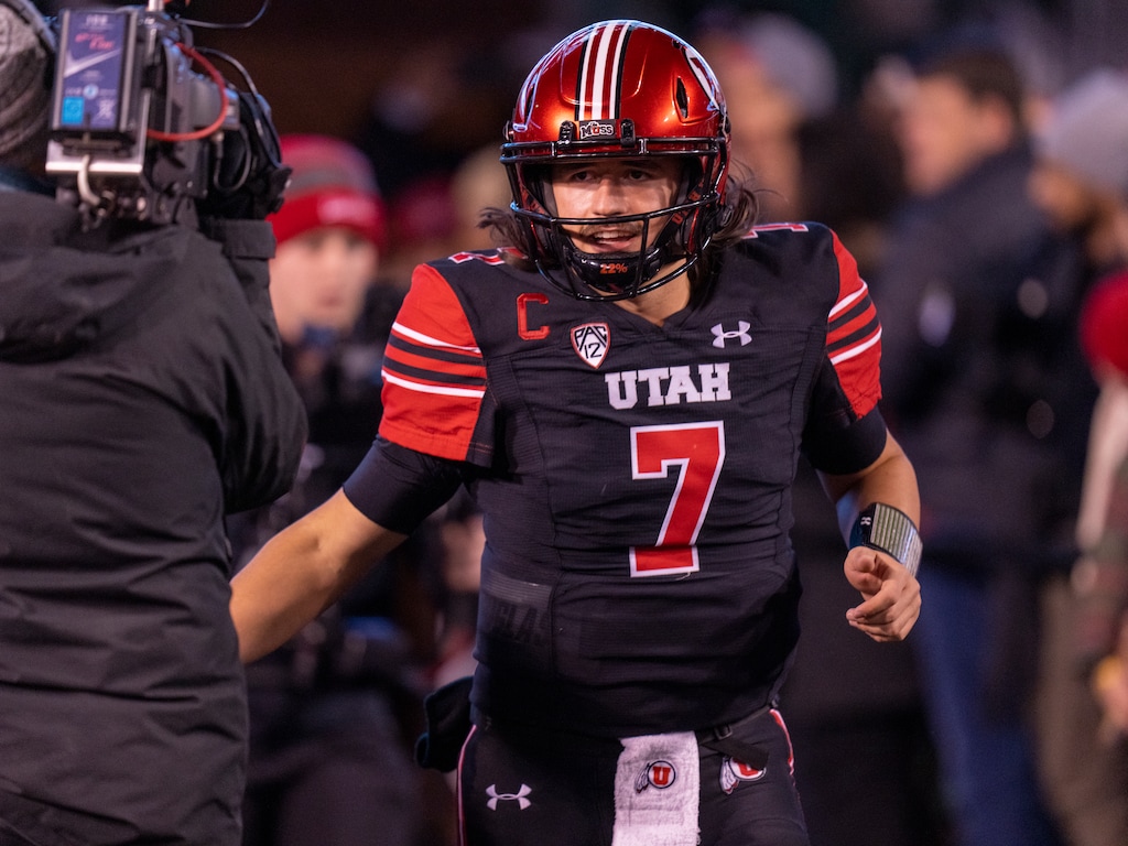 (Rick Egan | The Salt Lake Tribune)  Utah Utes quarterback Cameron Rising (7) is introduced on Senior Night, before PAC-12 football action between the Utah Utes and the Stanford Cardinal at Rice-Eccles Stadium, on Saturday, Nov. 12, 2022.